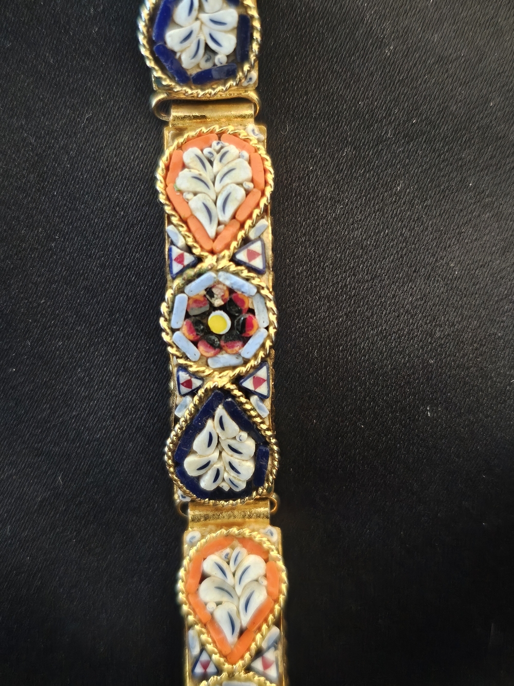 Gold-Tone Multicolor Mosaic Tile Bracelet — Blue, Orange & White